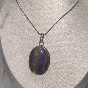 Elegant Silver chain Fluorite stone Purple Pendant Necklace
